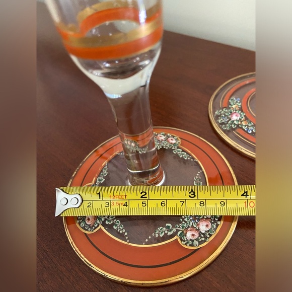 Vintage Set of 2 Candlesticks Clear w/ Hand painted Orange, Gold & Flowers - Picture 10 of 16